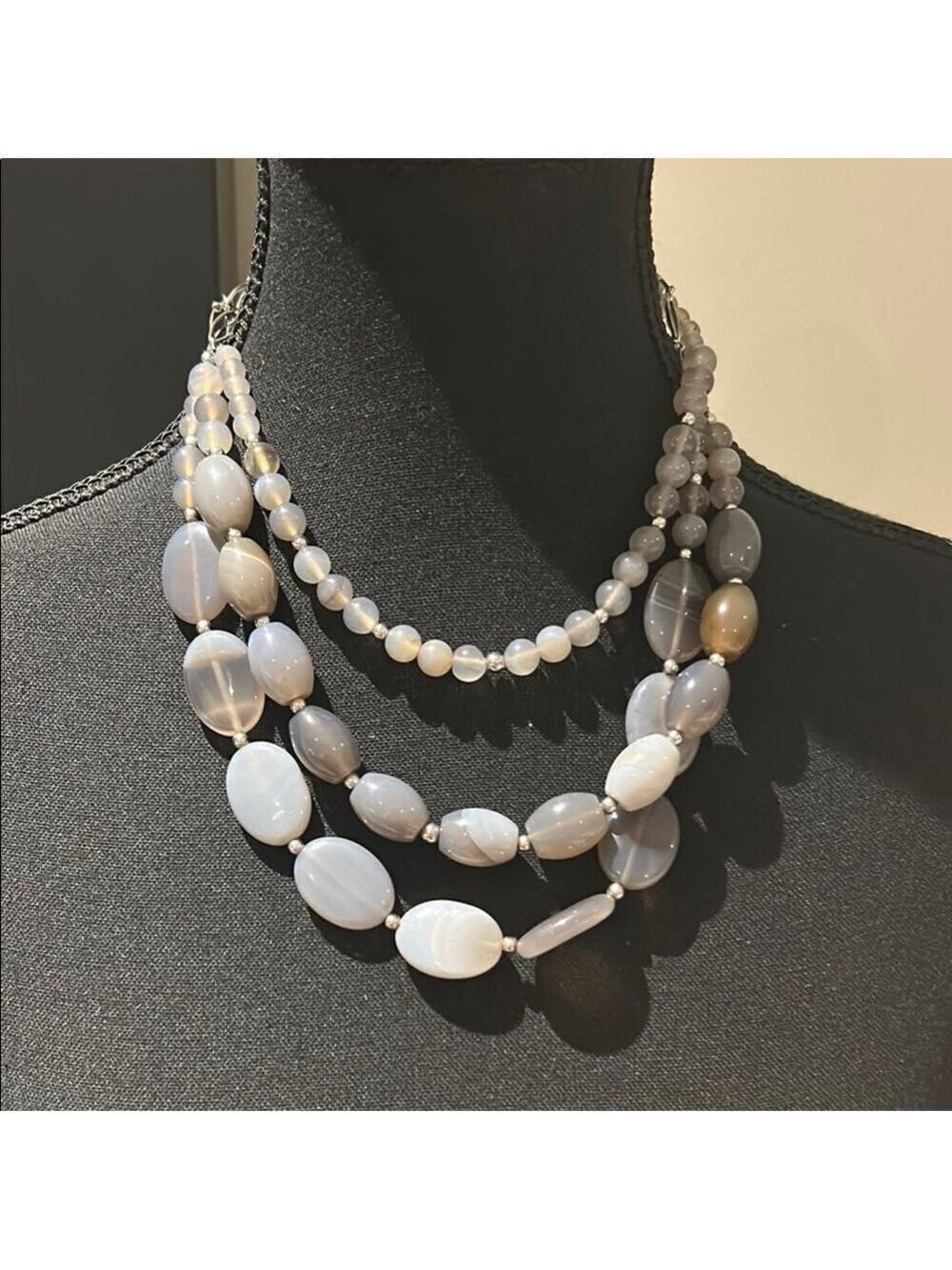 White House Black Market Gray Onyx Stone Multi-Strand Necklace